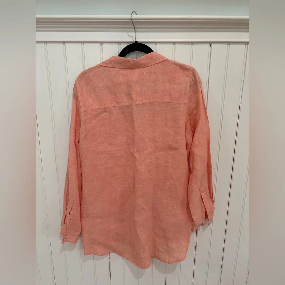 Sigrid Olsen 100% Linen Coral Button Down Shirt (M) - Picture 2 of 3